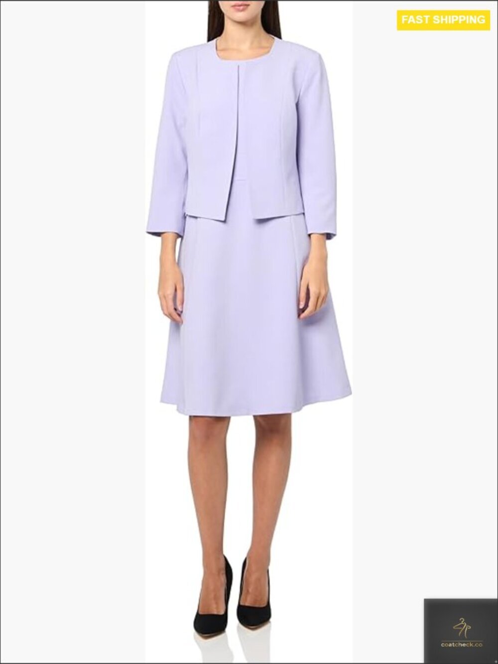 Two Piece Dress Set - Open Front Jacket & Flared Dress